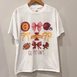 Iowa State Cyclones Women’s Bow Icon Graphic T-Shirt White Coquette Size Large